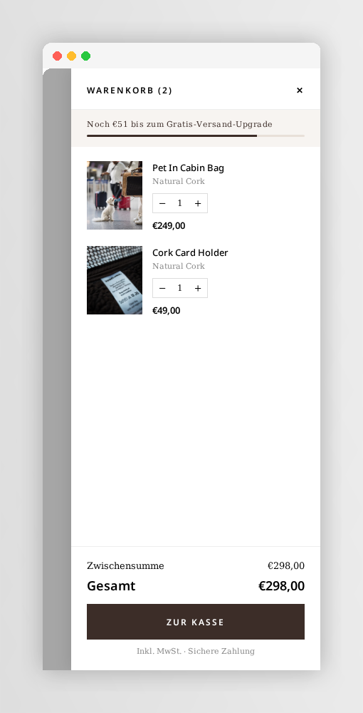 Veréluna cart drawer — mobile UX mockup