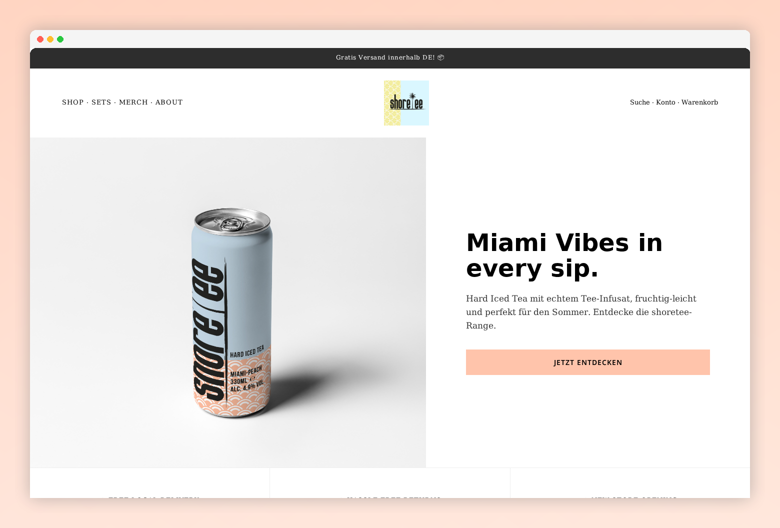 shoretee Shopify homepage — desktop UX mockup