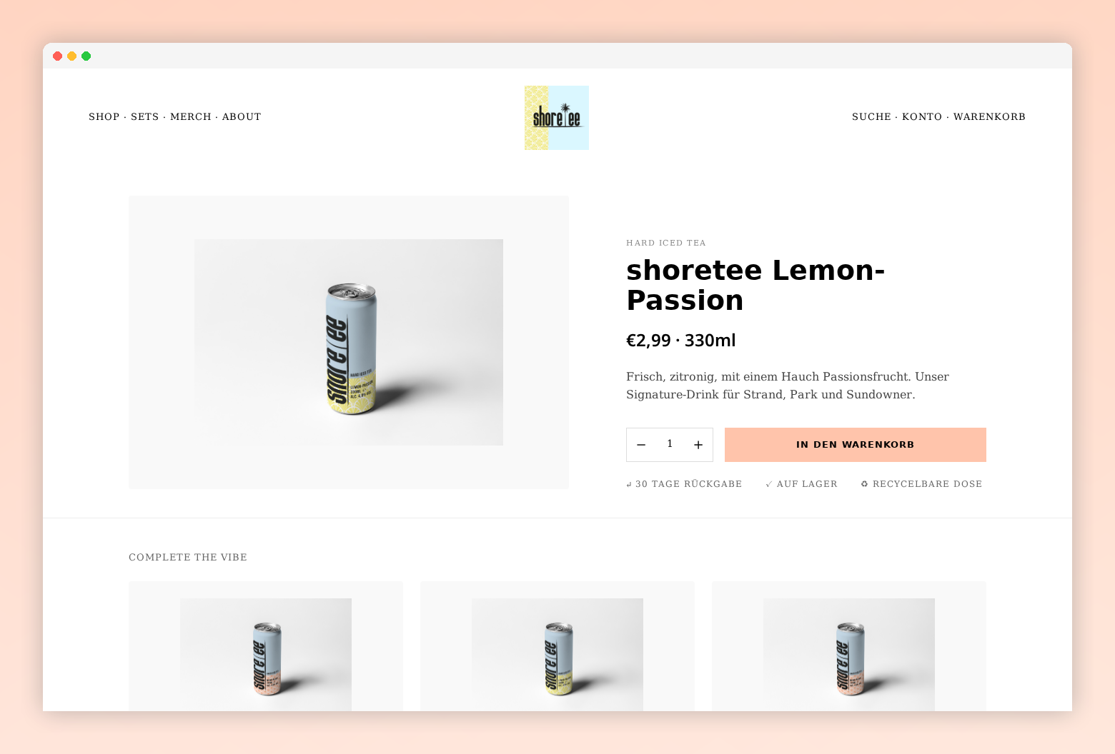 shoretee product detail page — desktop UX mockup