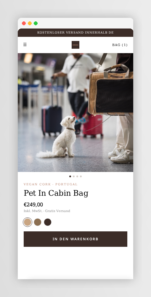 Veréluna product detail page — mobile UX mockup