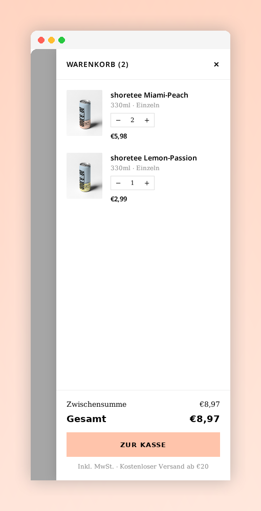 shoretee cart drawer — mobile UX mockup