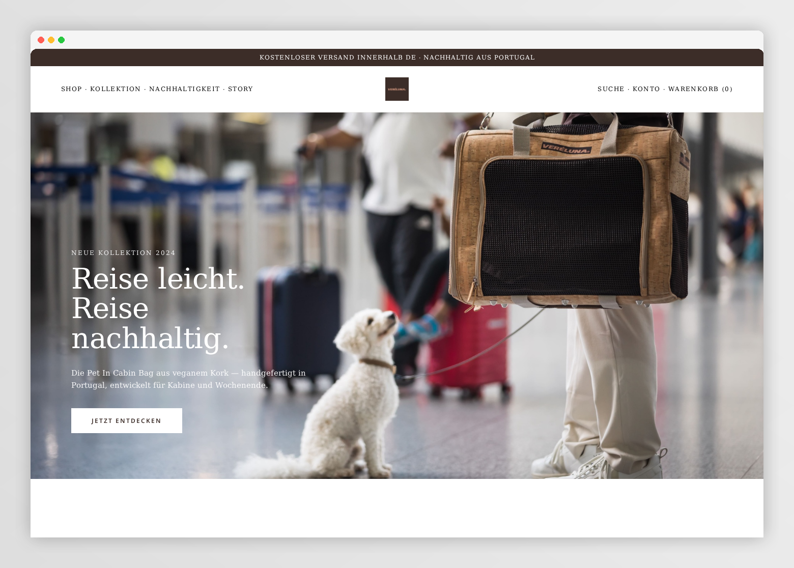 Veréluna Shopify homepage — desktop UX mockup