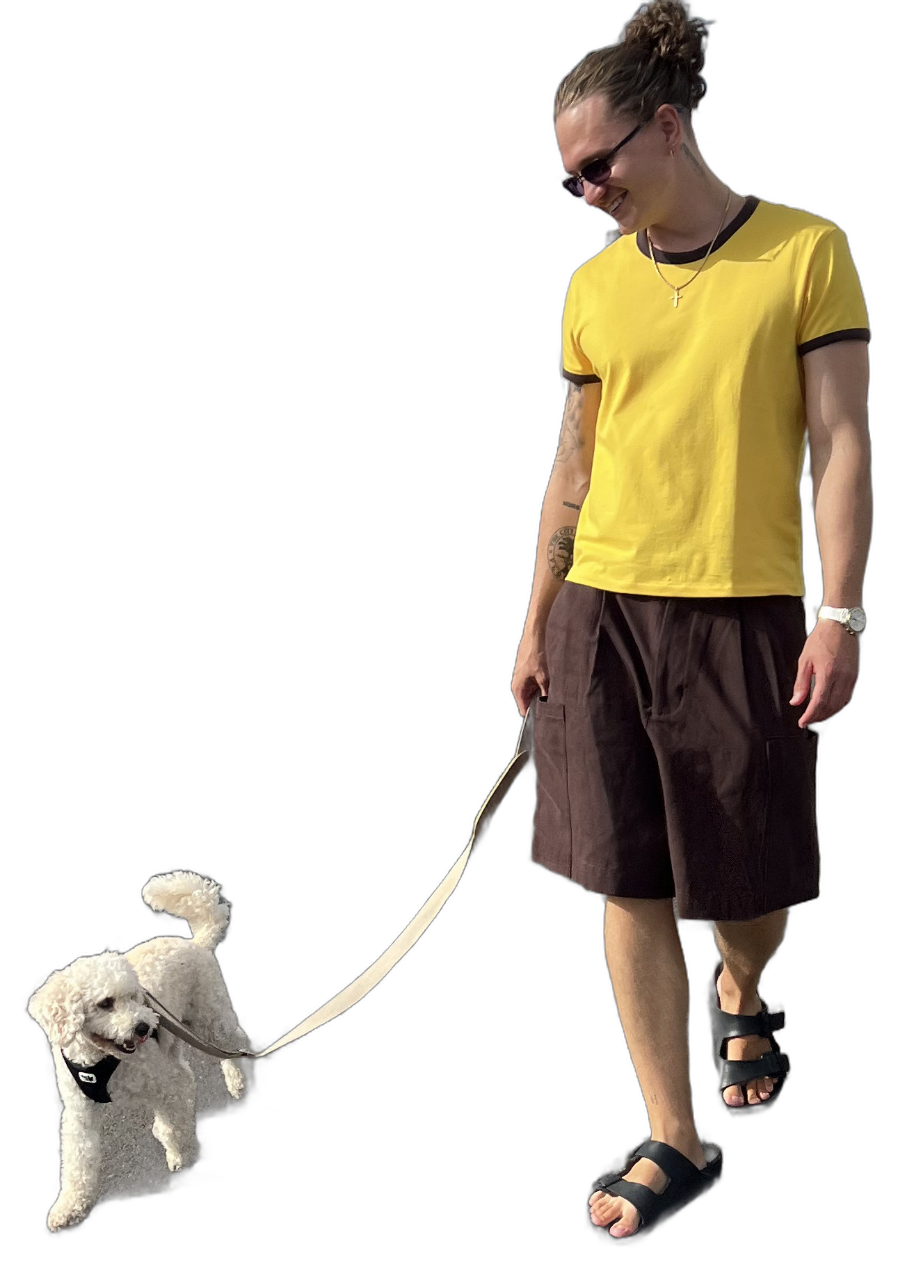 Eric walking his dog on a quiet street in Lanzarote