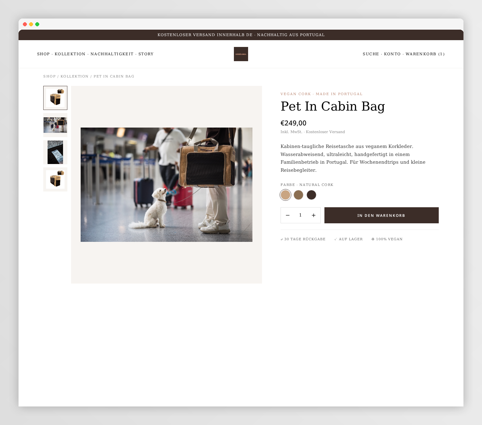 Veréluna product detail page — desktop UX mockup